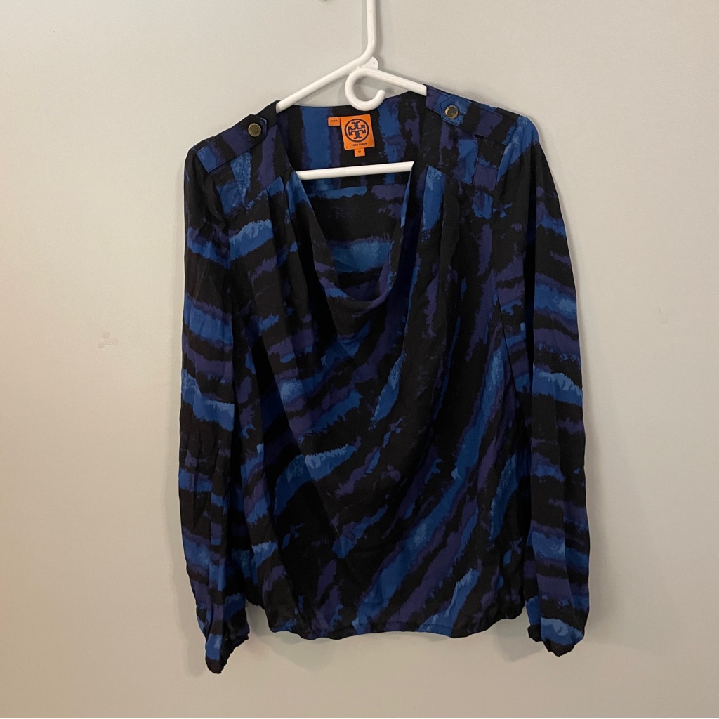 Tory Burch 100% Silk Abstract Print Cowl Neck Blouse Size 10